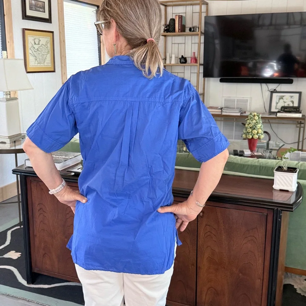 J.Crew‎ Women's XS Cobalt Blue Short Sleeve Button Front PULLOVER Shirt